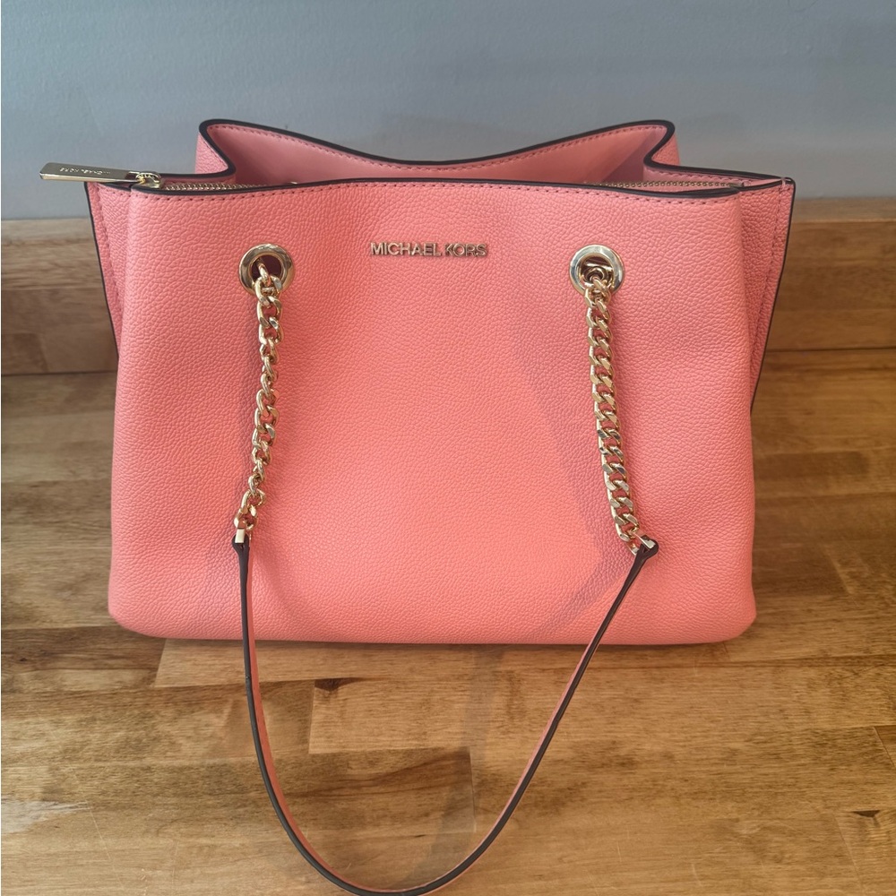 Michael Kors Orange and Pink Shoulder Bag with Gold Chain